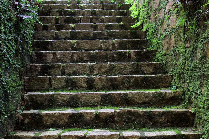 Treppenarten im Garten und Treppe berechnen: Die Stufen dieser Treppe sind recht hoch, höher als 15 cm bestimmt. 