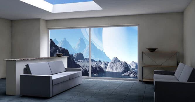 Große Fensterfronten kann man üppig oder auch minimalistisch gestalten.