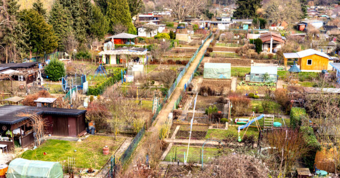 Ein DIY Gartenhaus neben dem anderen - Kleingartenanlage bei Frankfurt Main