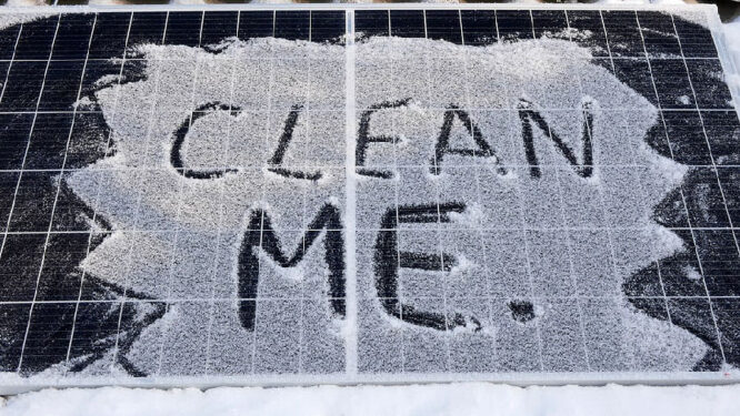 Energiesparen im Winter - Bei Schnee sollte man die Solarpaneele regelmäßig reinigen, um die Sonnenstrahlen optimal zu nutzen.